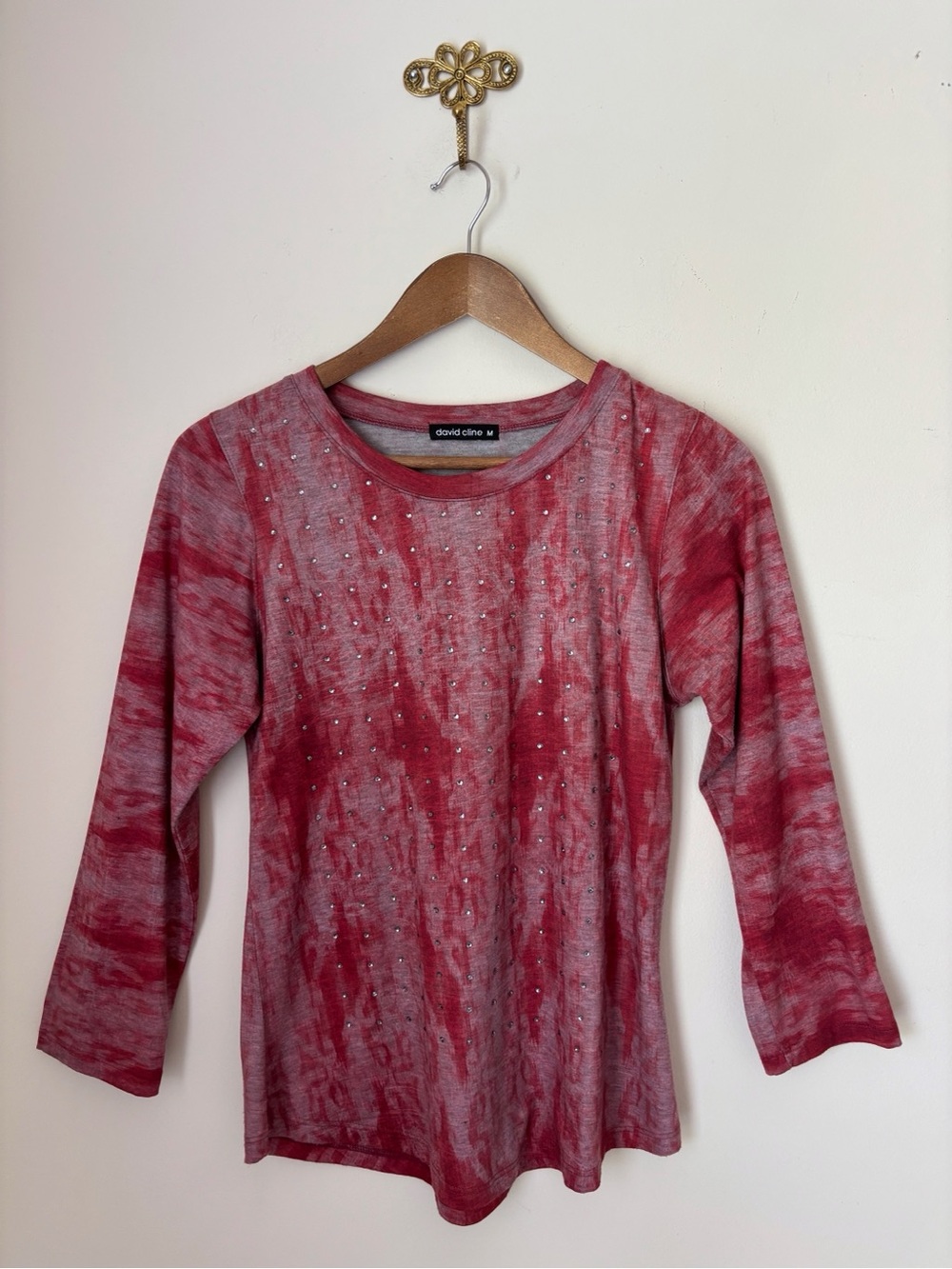 David Cline Sienna Crystal Embellished T Shirt Top Medium